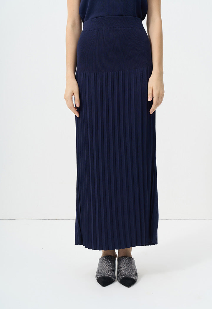 Choice Solid Pleated Knitted Skirt Navy