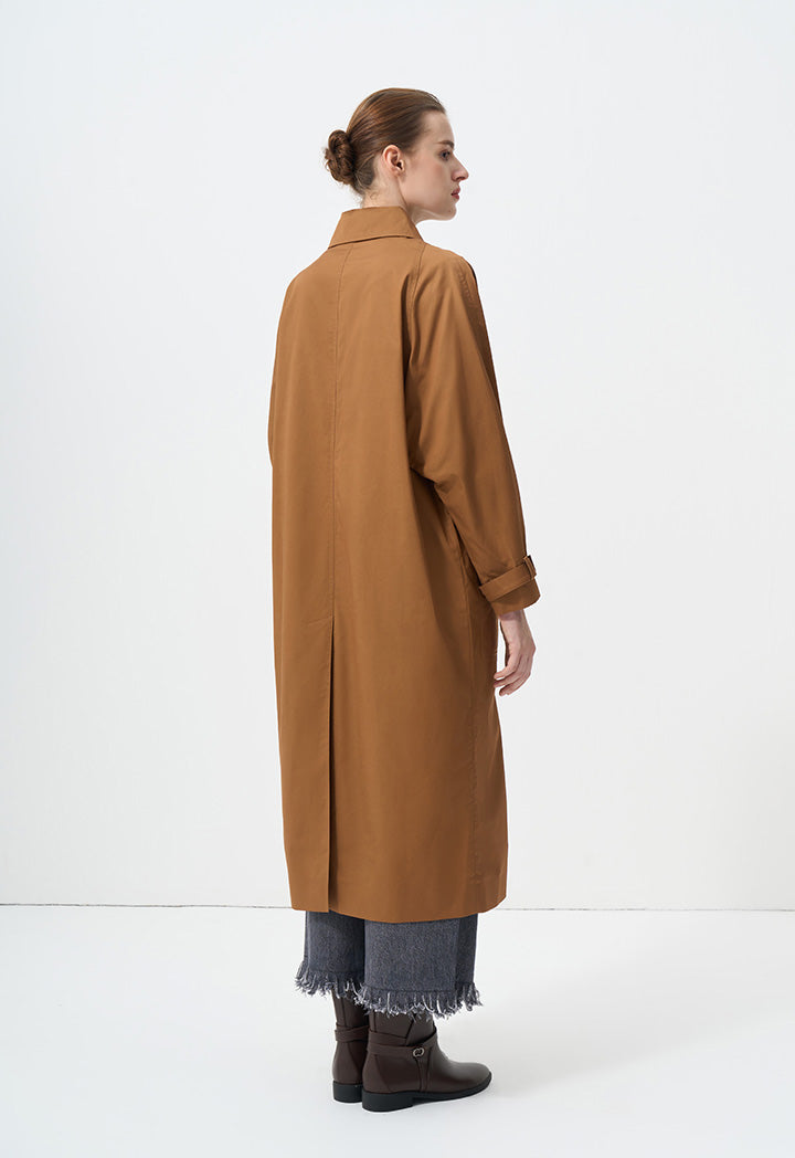 Choice Solid Flap Front Pocket Trench Coat  Brown