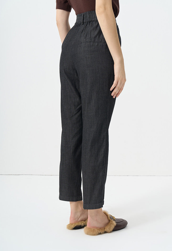 Choice Solid Straight Fit Pin Tuck At Front Trousers Black