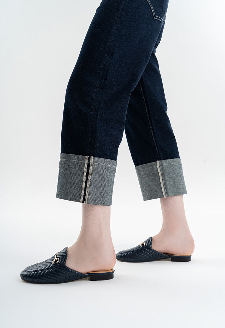 Choice Quilted Mules With Metallic Accessory Navy