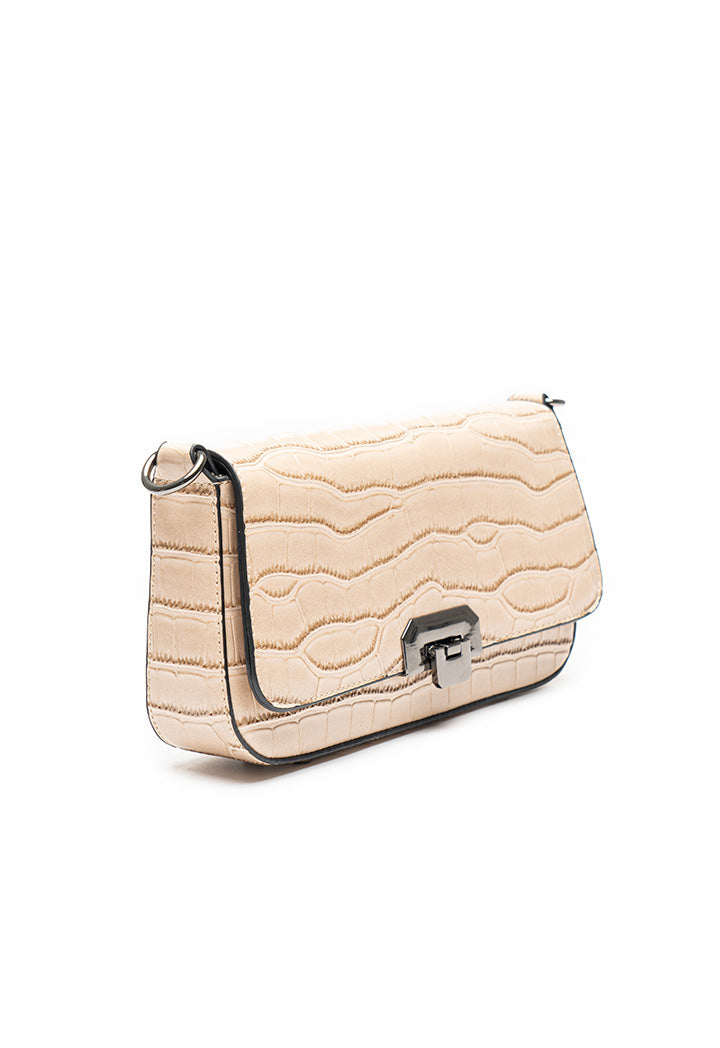 Choice Wavy Textured Bag With Chain Beige