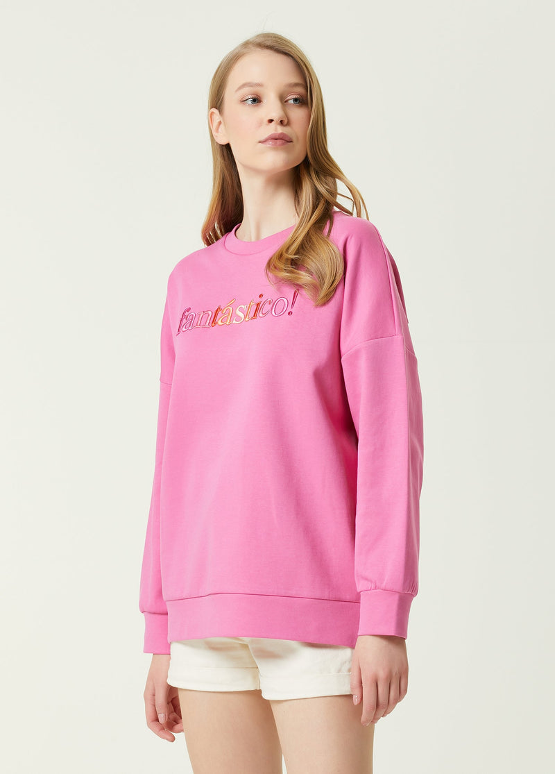 Beymen Club Crew Neck Embroidered Sweatshirt Pink