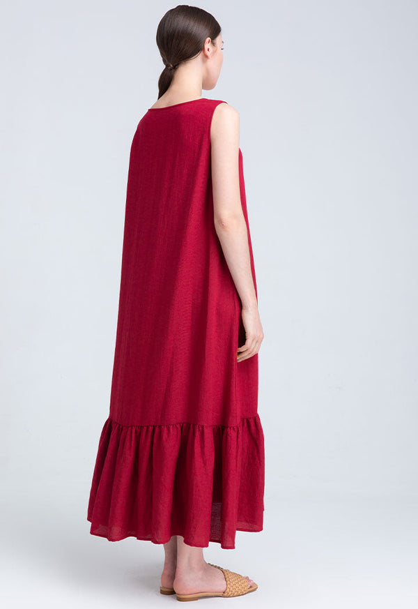 Choice Tiered Hem Sleeveless Midi Dress Bordeaux