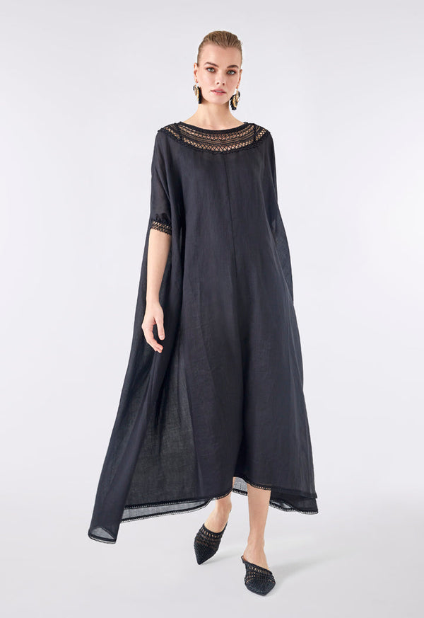 Choice Embroidered Neckline Maxi Dress Black - Wardrobe Fashion