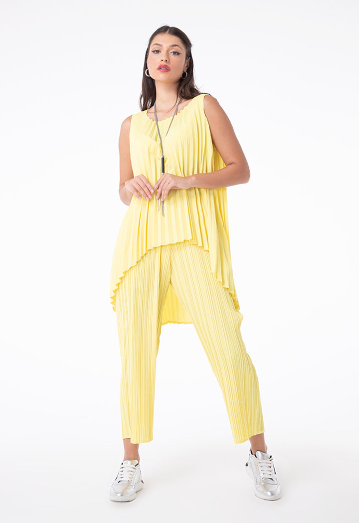 Choice Pleated High Low Sleeveless Top Yellow