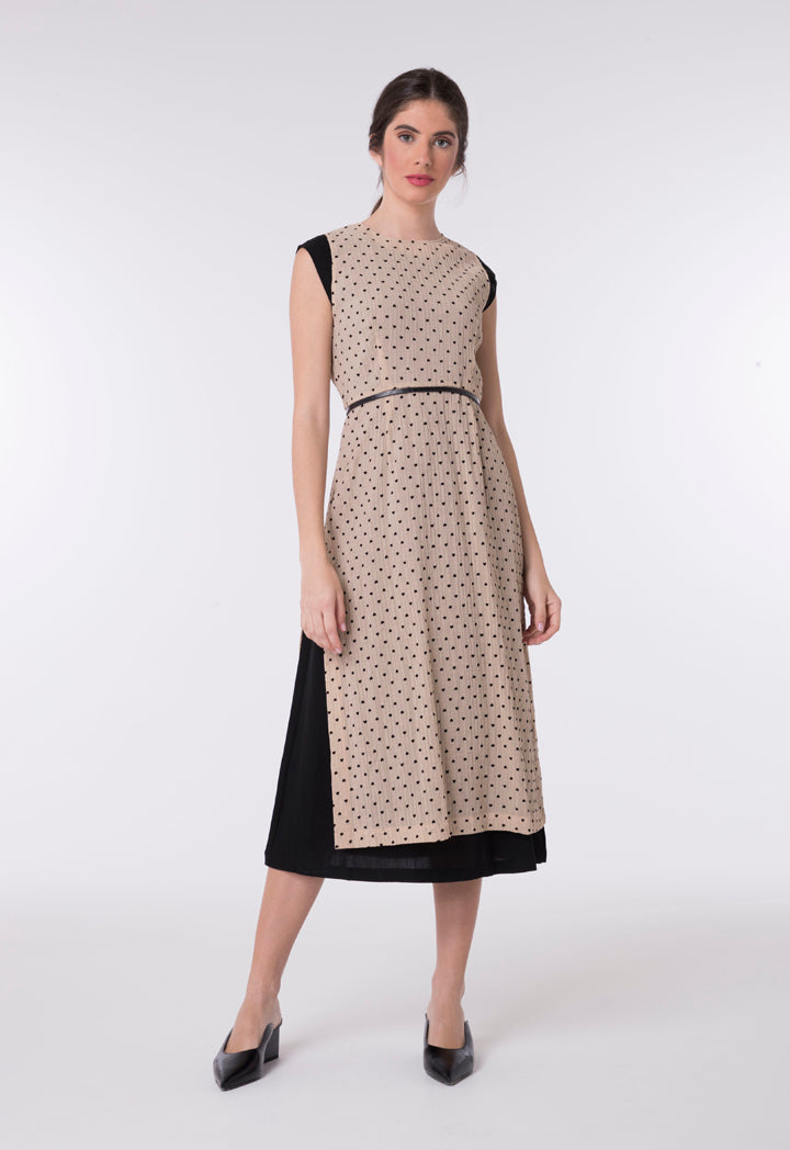 Choice Heart Print Sleeveless Dress Black / Beige - Wardrobe Fashion