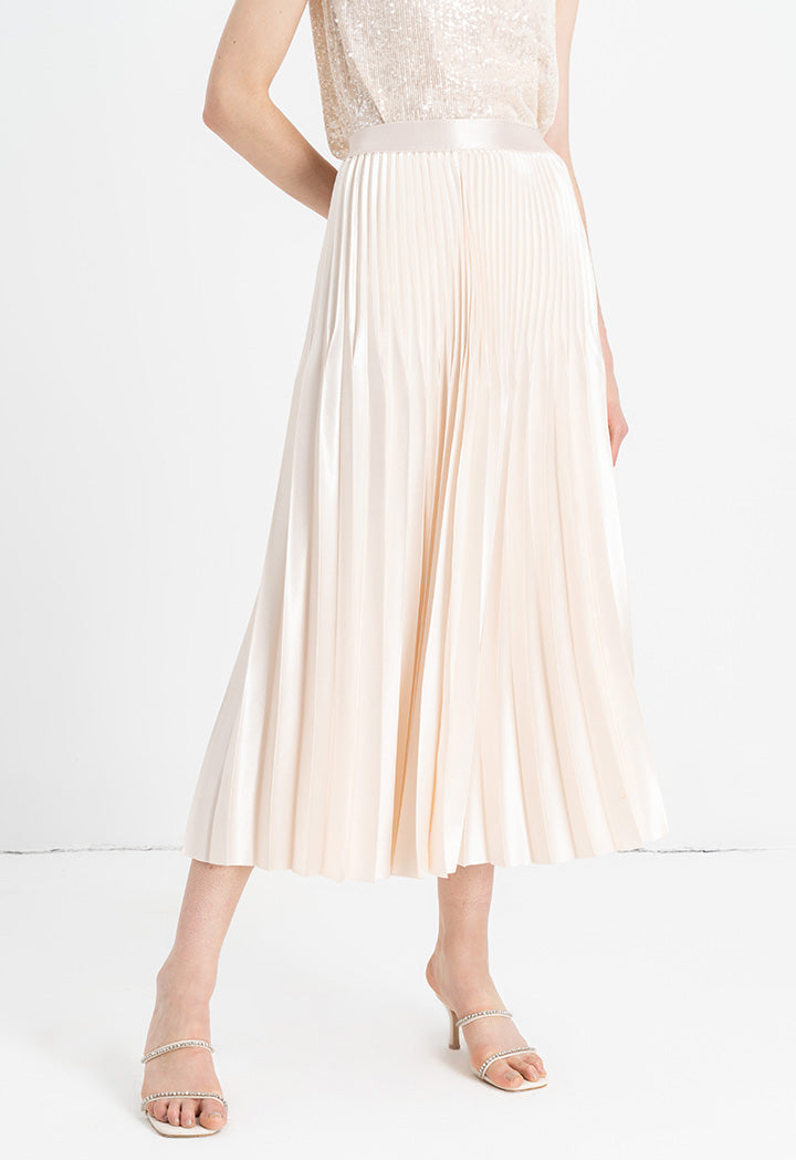 Choice Elastic Waistband Pleated Maxi Skirt Cream