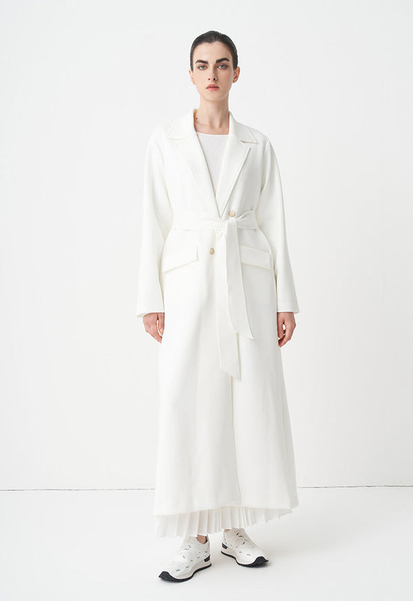 Choice Open-Front Maxi Outerwear With Belt Offwhite