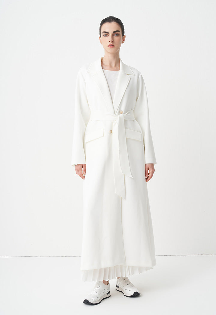 Choice Open-Front Maxi Outerwear With Belt Offwhite