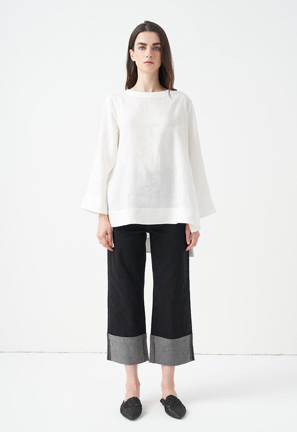 Choice Solid Long Sleeve Blouse Offwhite