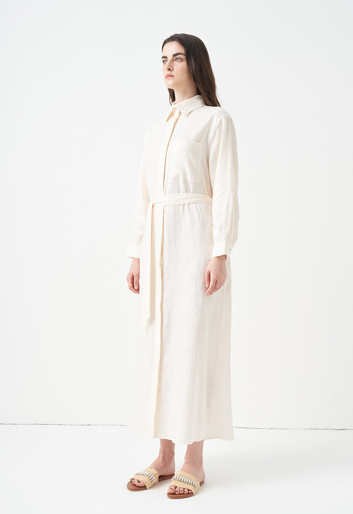 Choice Solid Maxi Shirt Dress Cream