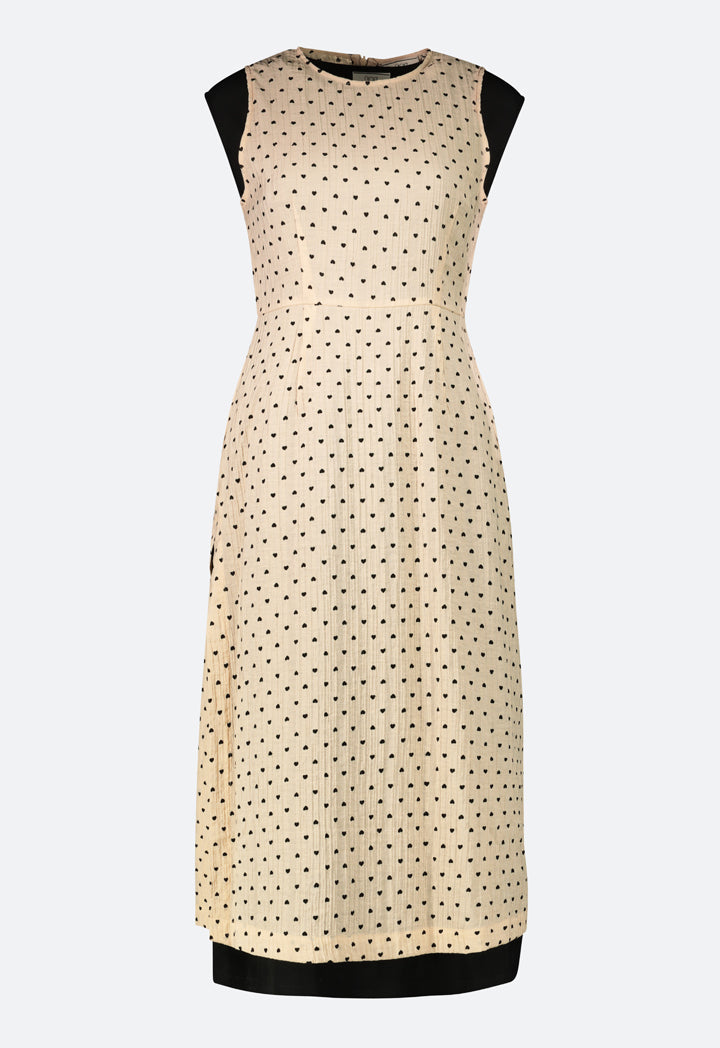 Choice Heart Print Sleeveless Dress Black / Beige - Wardrobe Fashion