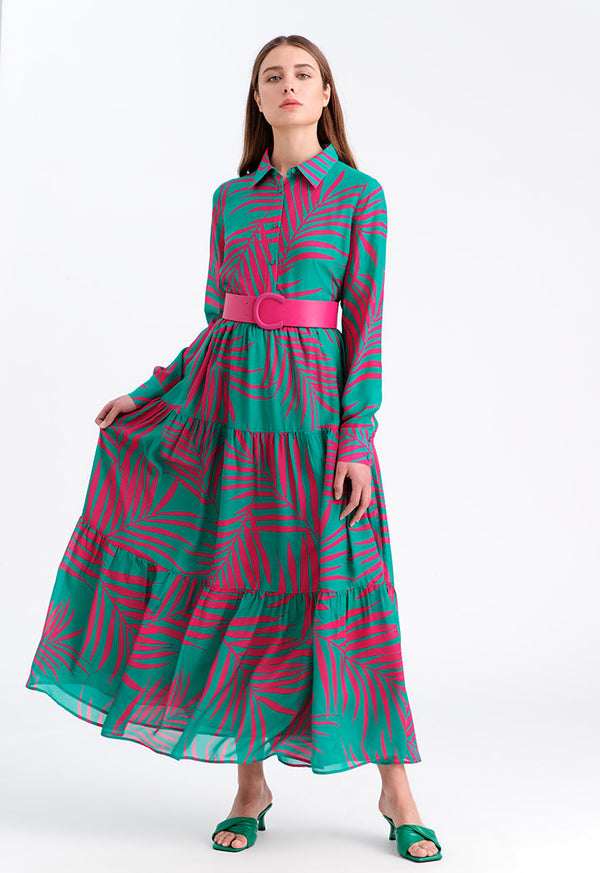 Choice All Over Printed Tiered Maxi Dress Green