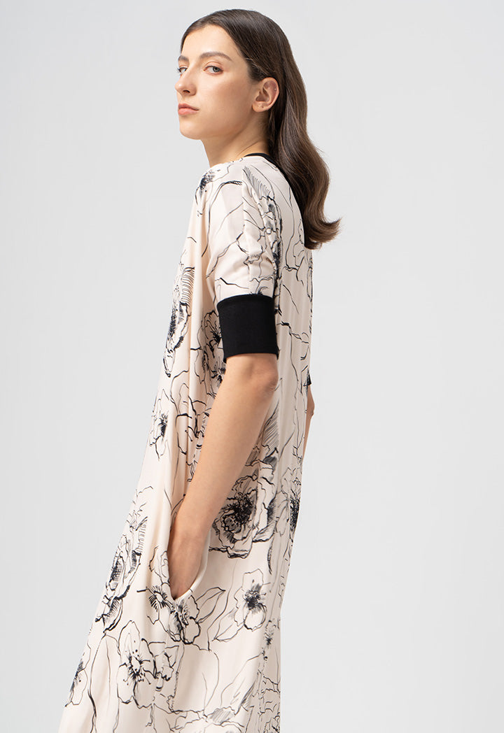 Choice Printed Oversized V-Neck Dress Print