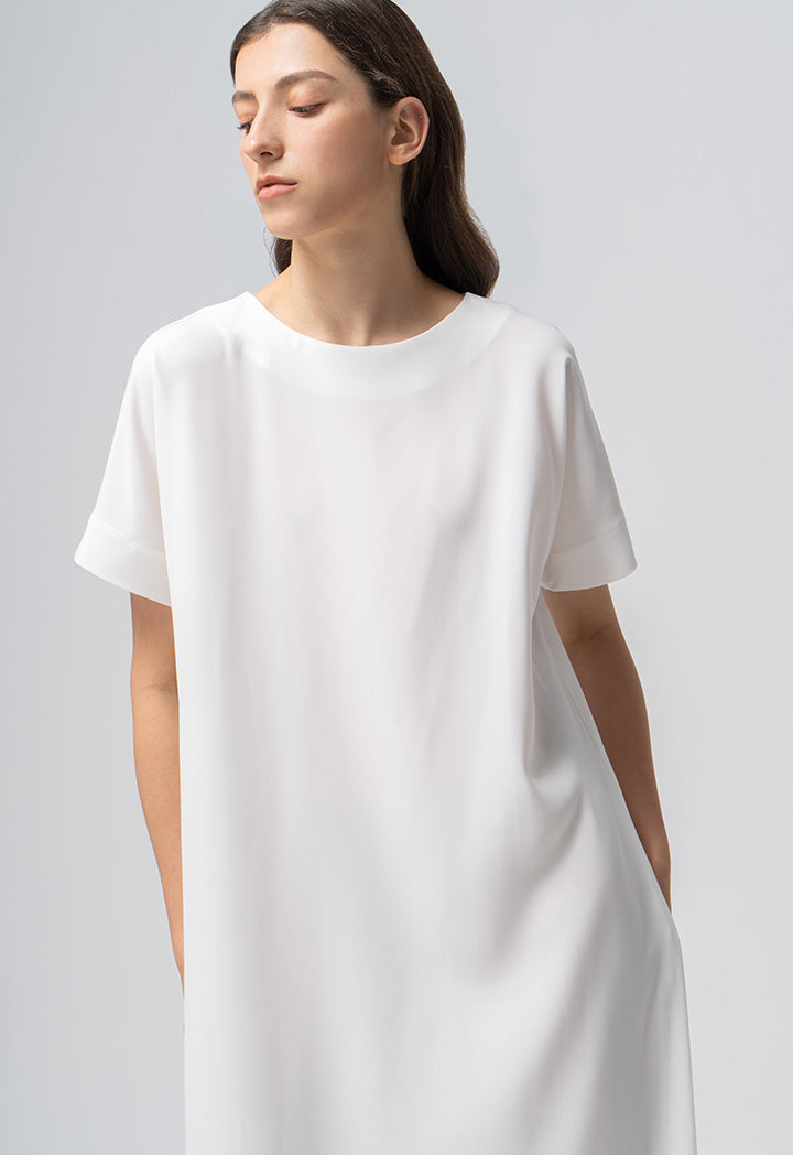 Choice Solid Continuous Short Sleeves Maxi Dress Offwhite