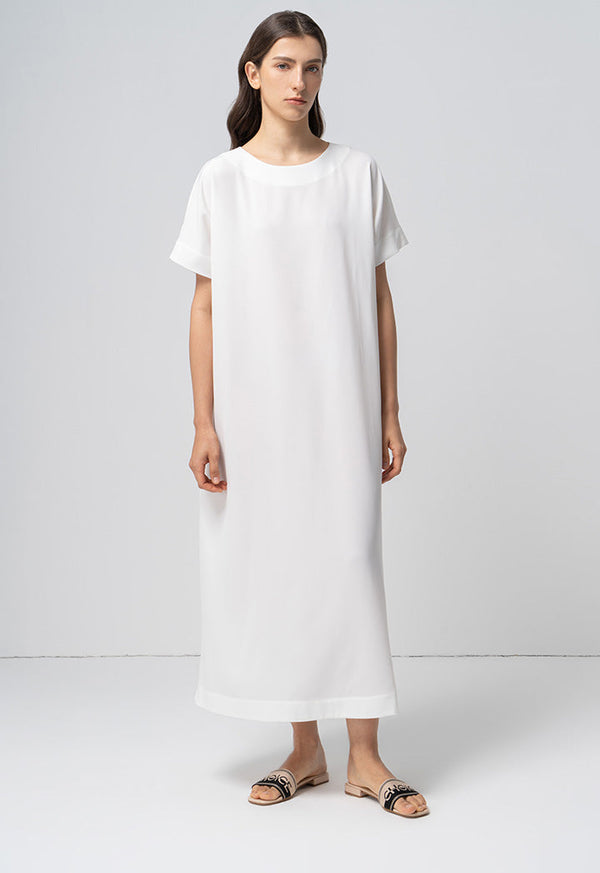 Choice Solid Continuous Short Sleeves Maxi Dress Offwhite