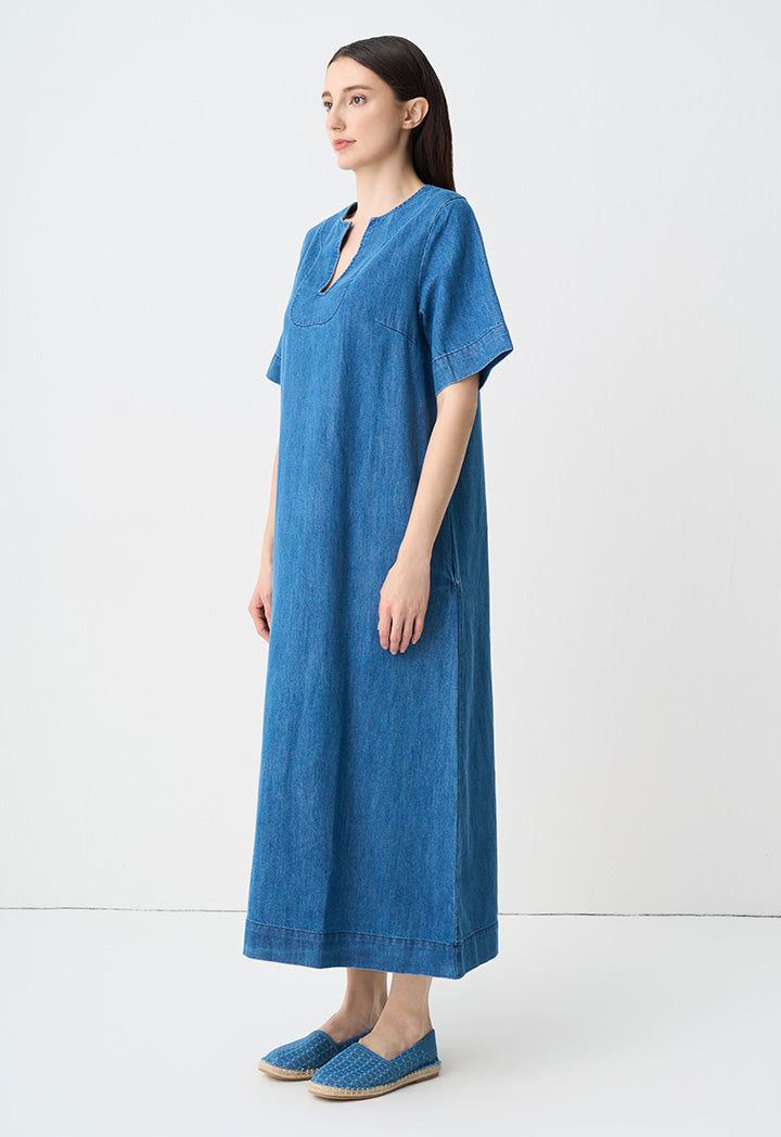 Choice Denim V-Neck Maxi Dress Blue