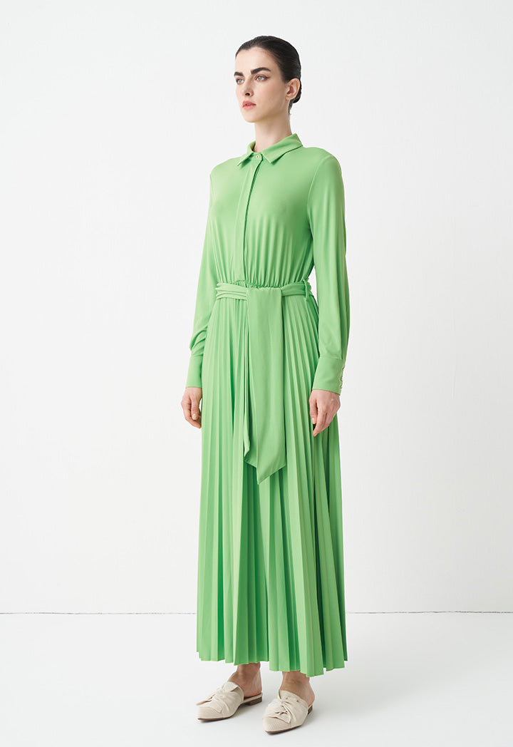 Choice Solid Half Button Maxi Dress Green