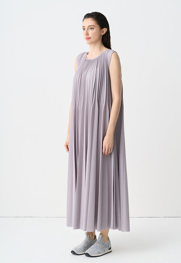 Choice Solid Maxi Pleated Sleeveless Dress Grey