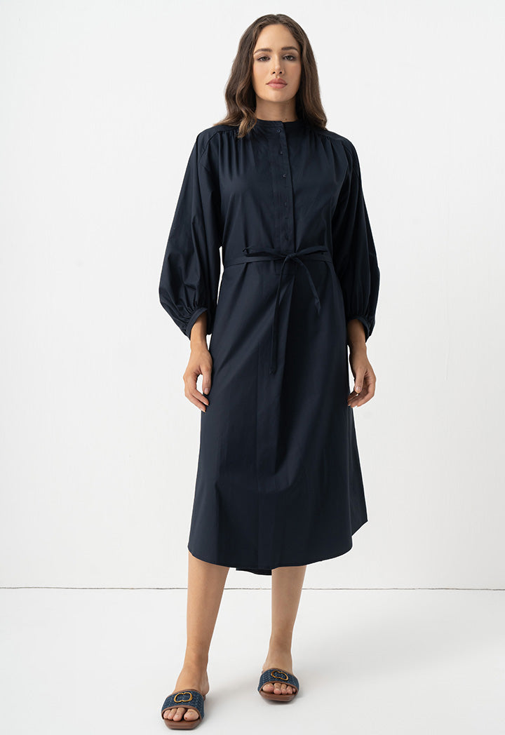 Choice Solid Oversize Belted Dress Navy