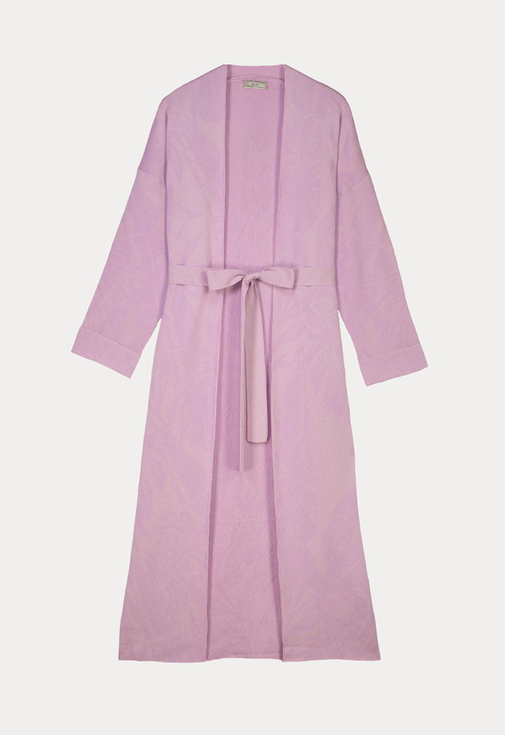 Choice Jacquard Knitted Long Jacket With Belt Lilac