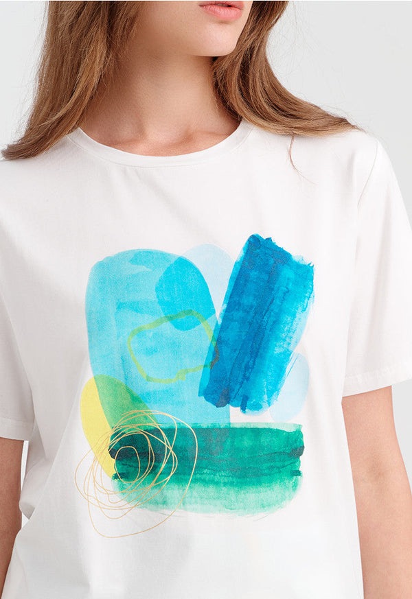 Choice Printed Round Neck T-Shirt Offwhite-Blue