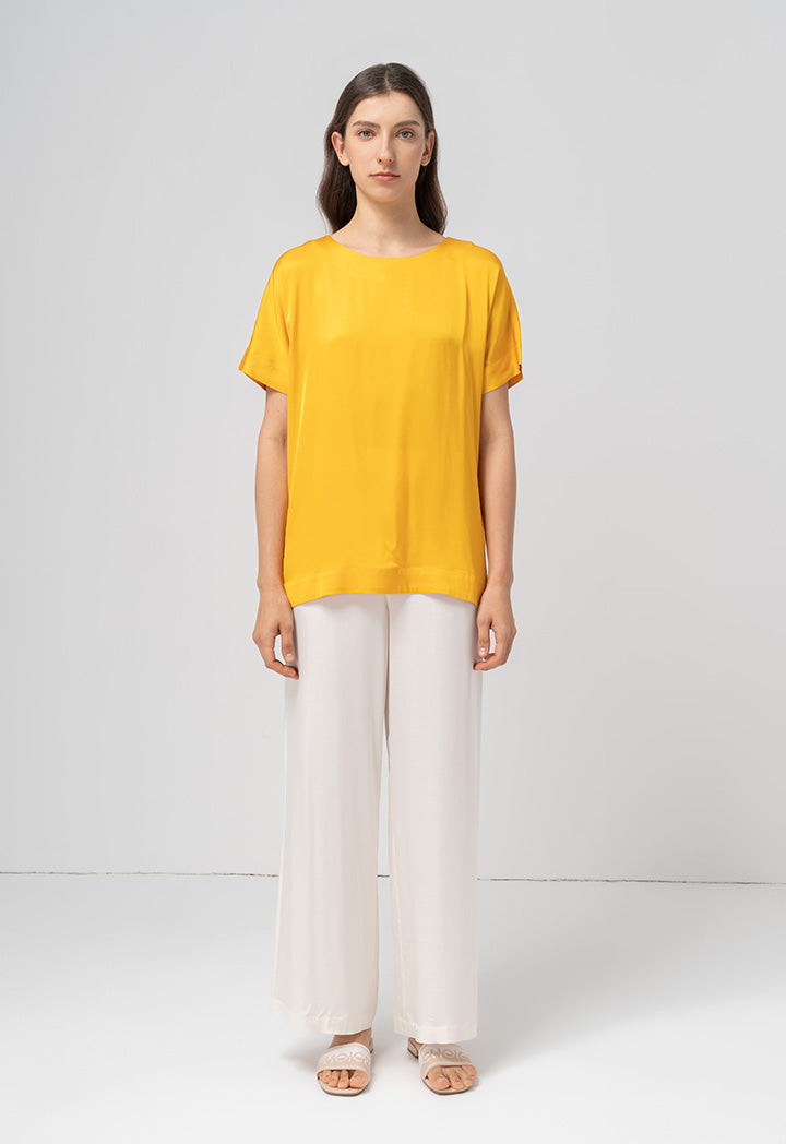 Choice Oversized Short Sleeves Solid T-Shirt Yellow