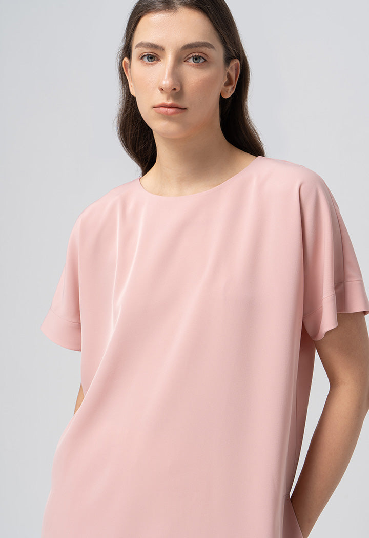 Choice Solid Continuous Short Sleeves Blouse Blush