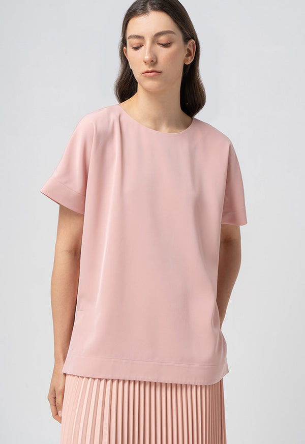 Choice Solid Continuous Short Sleeves Blouse Blush