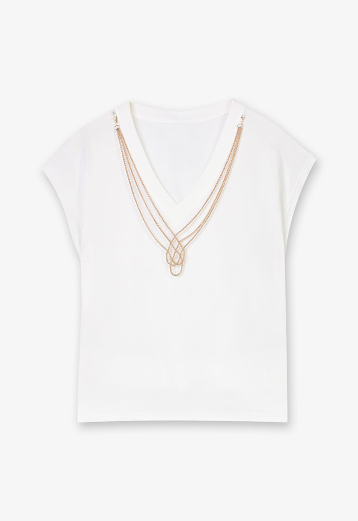 Choice V-Neck Top With Embellished Detail Off White