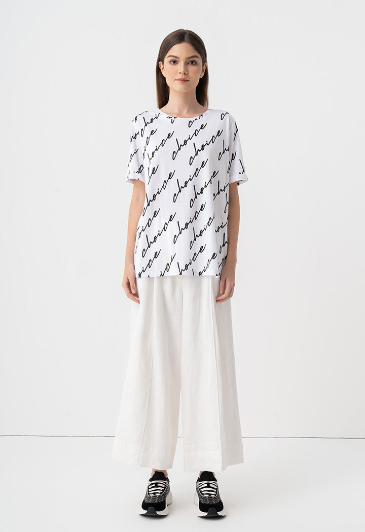 Choice Basic Round Neck Logo Printed T-Shirt Off White