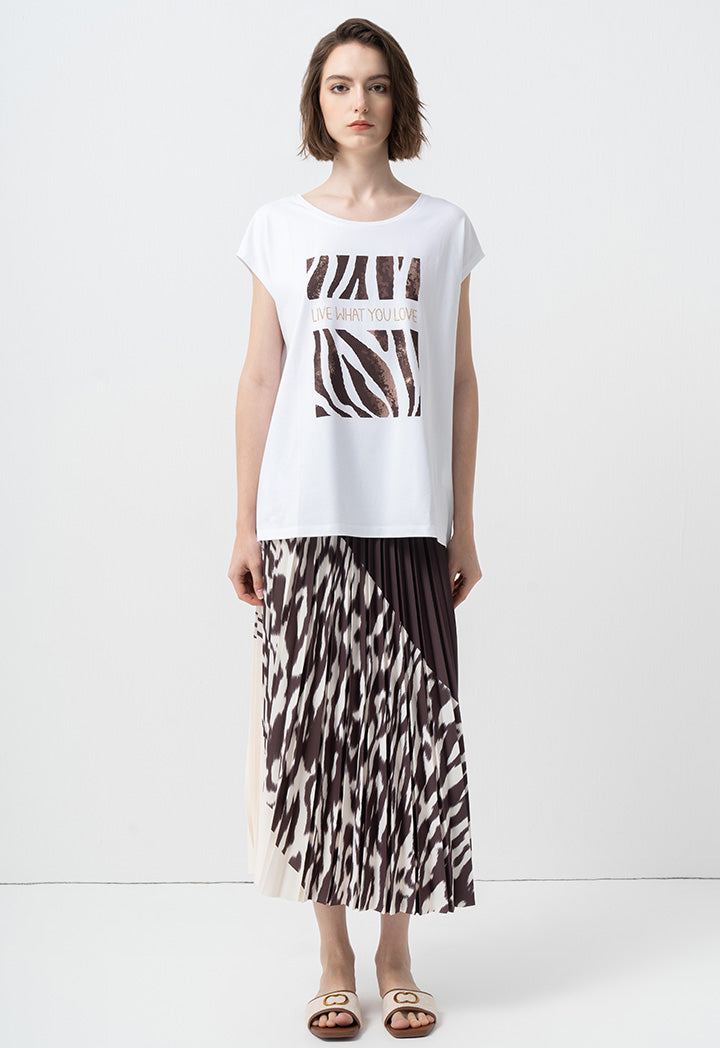 Choice Printed Motif Cap Sleeves T-Shirt Off White