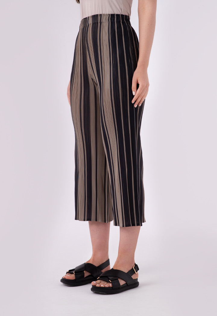 Choice Pleated Stripe Print Wide Leg Pants Beige