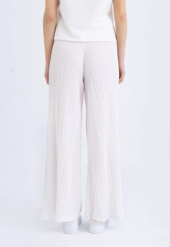 Choice Solid Color Knitted Pleated Culottes Off White