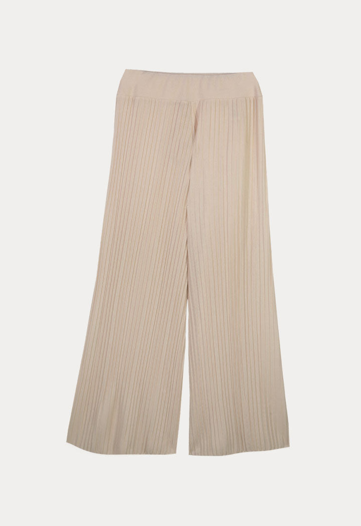 Choice Solid Color Knitted Pleated Culottes Light Beige