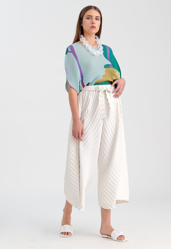 Choice Accordion Pleated Solid Culottes Cream