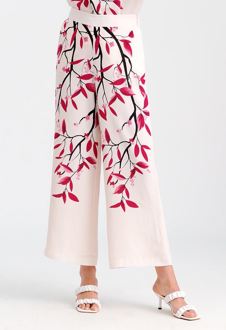 Choice Printed Wide Leg Culottes Light Beige