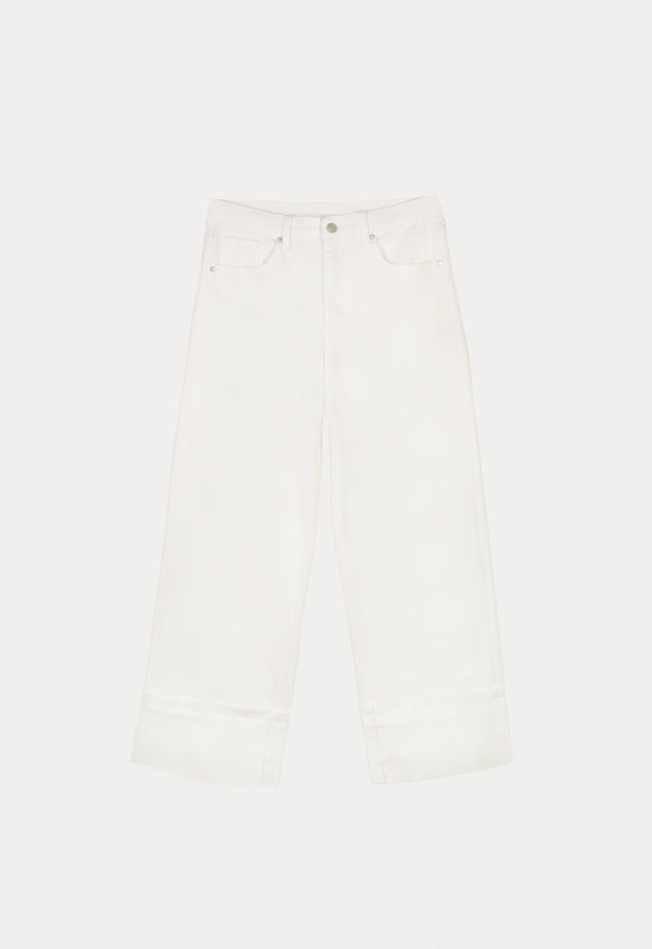 Choice Folded Hem Solid Denim Jeans Off White