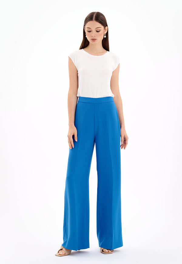 Choice Solid Wide Leg Pants Blue