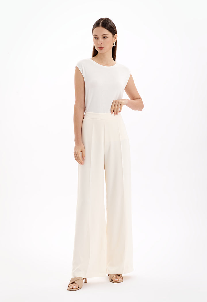 Choice Solid Wide Leg Pants Cream