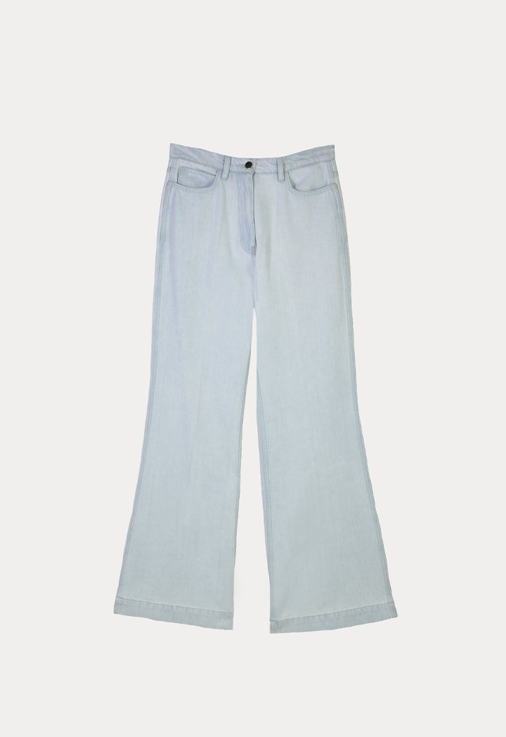 Choice Folded Hem Soild Denim Jeans Ice Blue