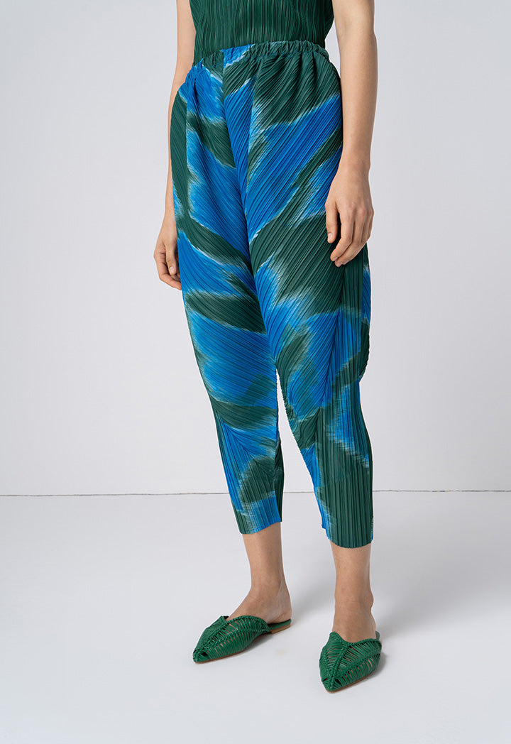 Choice Patterned Pleated Trousers Blue