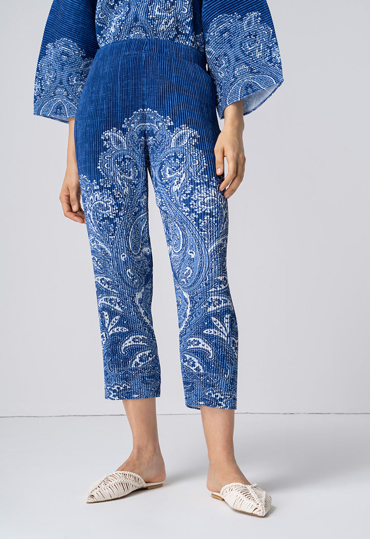 Choice Paisley Printed Pleated Trouser Indigo