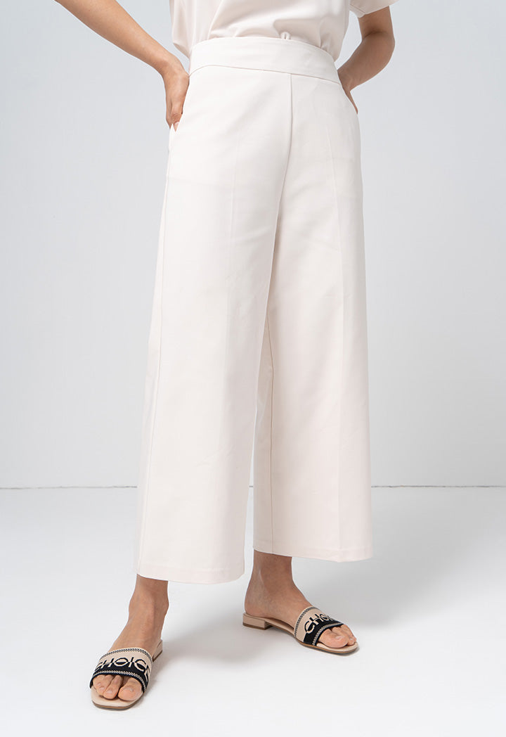 Choice Single Tone Wide Legs Trouser Cream