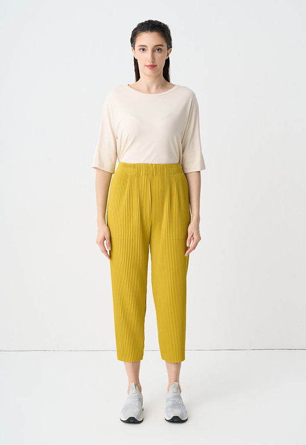 Choice Single Tone Pleated Trousers Yellow