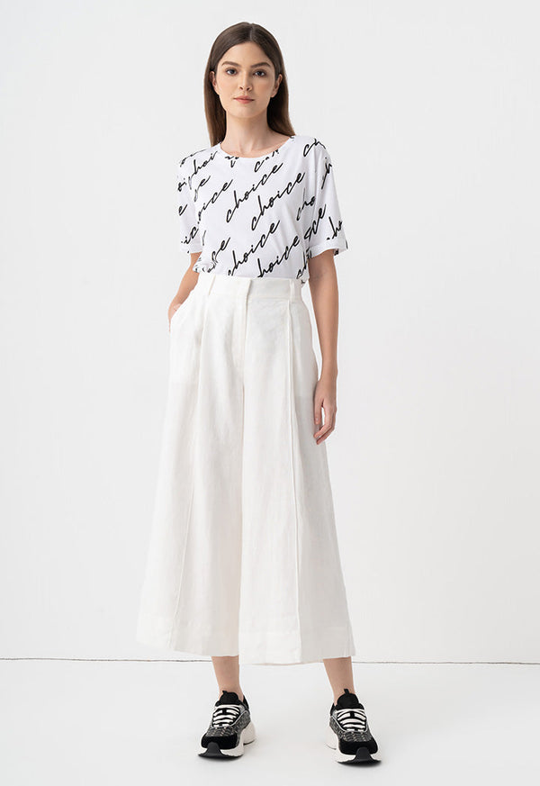 Choice Solid Wide Leg Trousers Off White