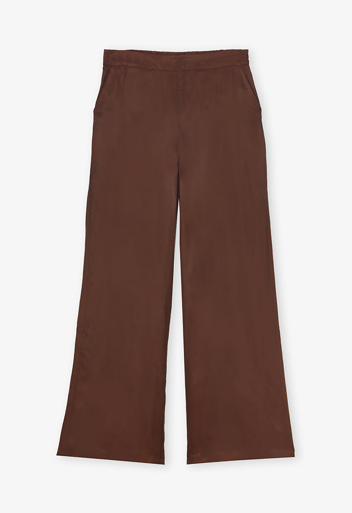 Choice Solid Wide Legs Trousers Brown