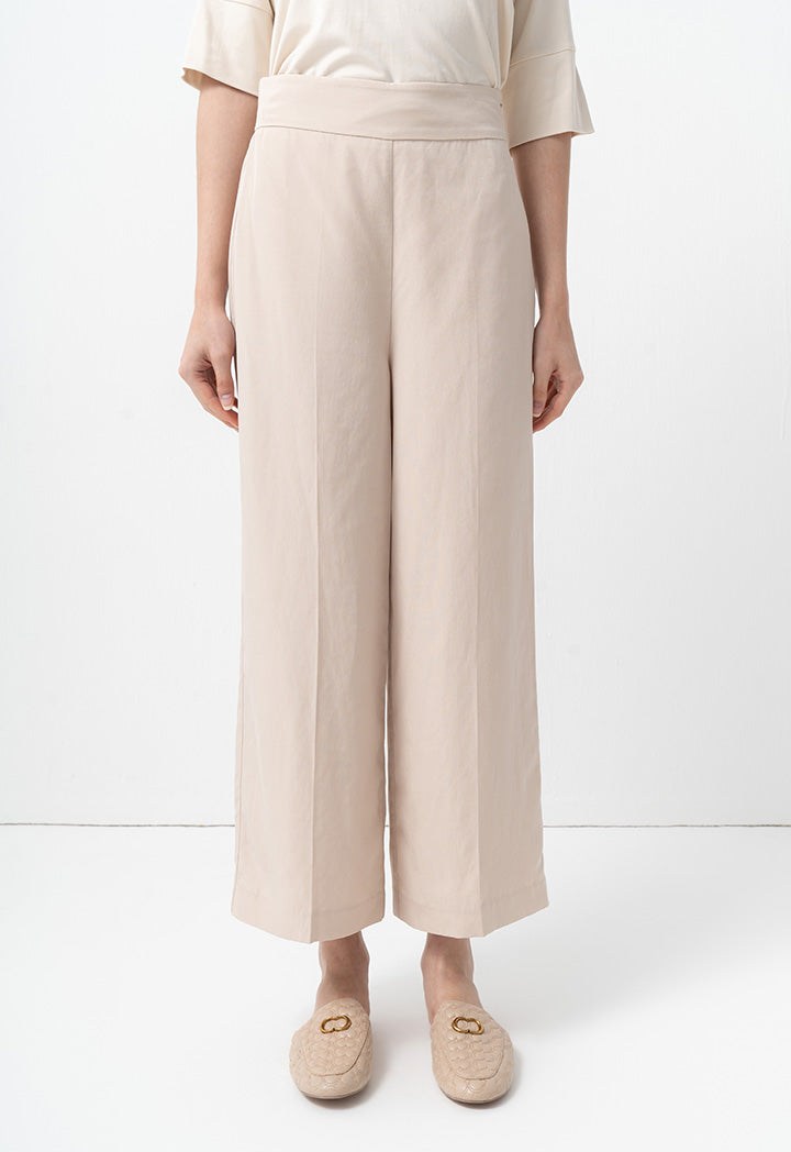 Choice Single Tone Wide Legs Trousers Beige