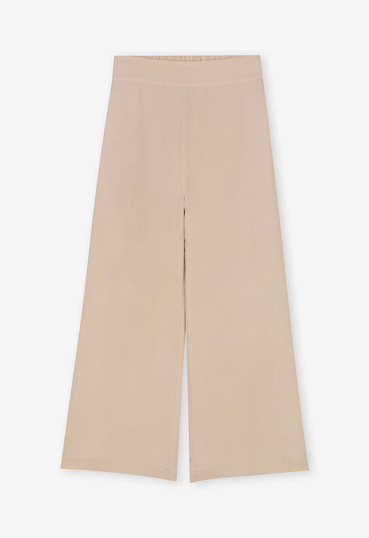 Choice Single Tone Wide Legs Trousers Beige