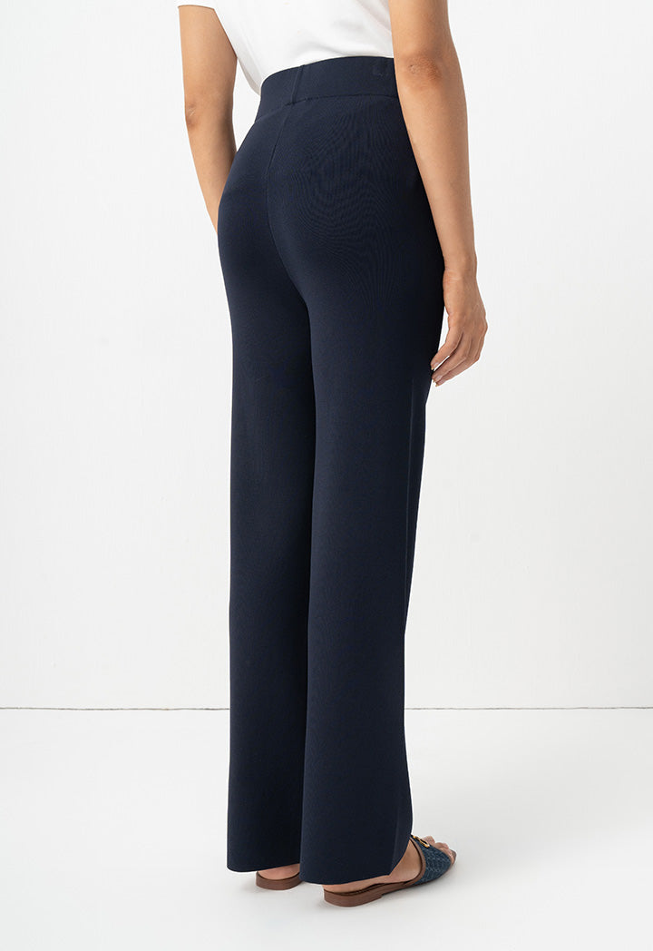 Choice Elastic Waist Straight Legs Trousers Navy